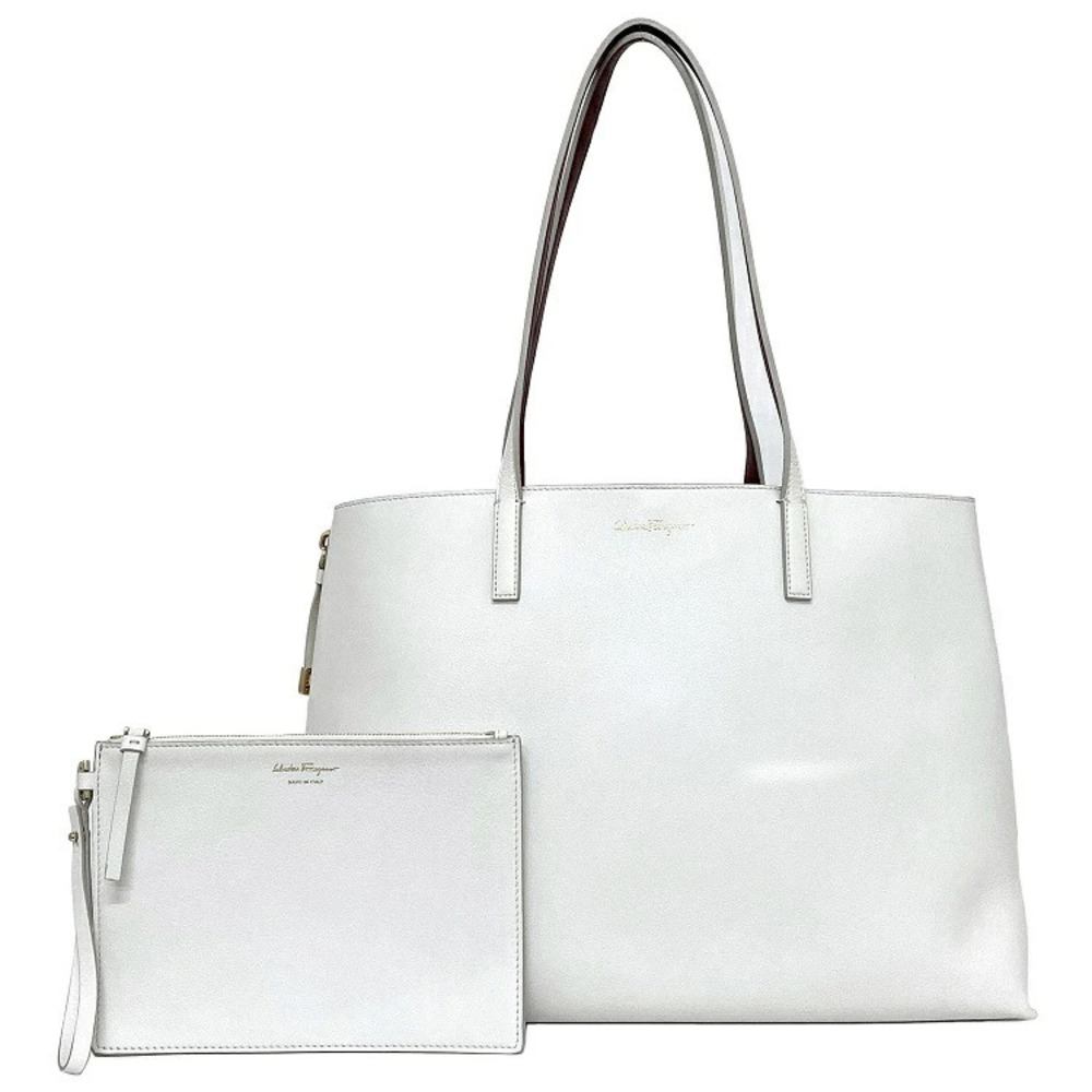 Salvatore Ferragamo Tote Bag White Bordeaux Red Gold Salvatore Shoulder Zipper